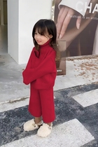 Korean version of girls suit 2022 autumn and winter fashionable autumn and winter new boys and girls foreign style turtleneck sweater two-piece set