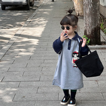Girls 2023 Spring Embroidery Polo Dress Han Gao Leisure Gray Girl Embroidery Dress Tide