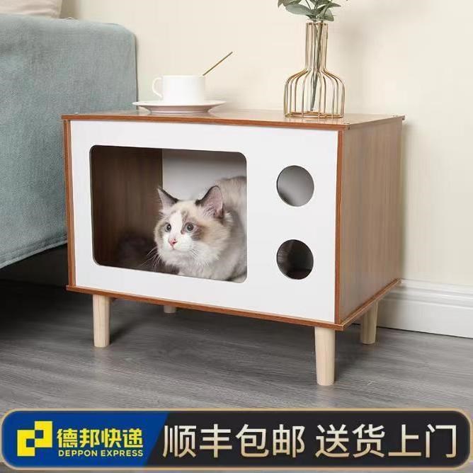 Solid wood Cat Nest Cabinet Integrated Man Cat Shared Home Cat Climbing Integrated Multifunction Cat House Dog Nest Kitty Toy