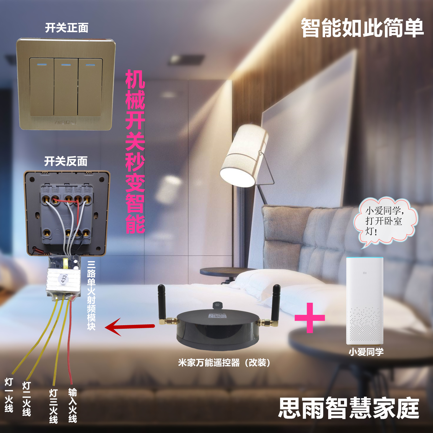 Single-fire radio frequency one-two-three-way module traditional switch upgrade intelligent multi-control Bolian control Xiaoai Xiaodu Tmall