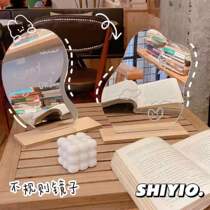 Irregular Mirrors Ins wind Desktop Desktop Alien Makeup Mirror Female Student Dorm Wood Stand Small Mirror