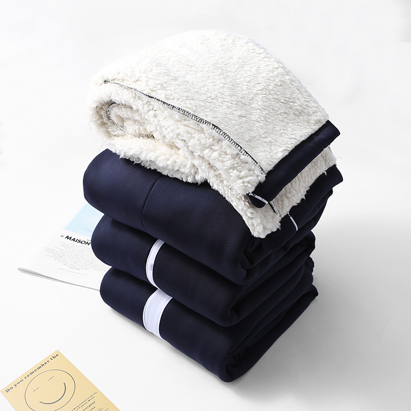 Solid color school uniform pants men's and women's blue sports pants middle school students long pants straight casual pants autumn and winter thick school pants plus velvet