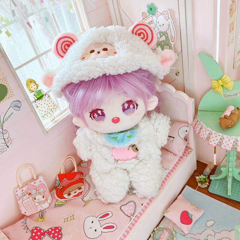 棉花娃娃/毛绒玩具娃衣 棉花娃娃20cm厘米娃衣服明星公仔正常体胖胖体熊猫小羊柴犬连体衣 Moon doll