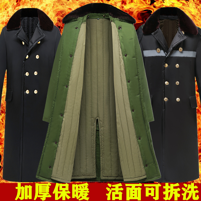 Military Green Cotton Coat for Men and Women, New Winter Thickened Long Style, Security Guard Cold Storage Cold-Proof Cotton Jacket, Old-Fashioned Northeast Cotton-Padded Jacket