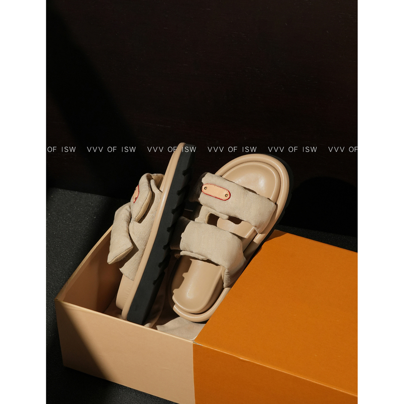 Cabinet-Level! Couple Style Thick-Soled Velcro Denim Print Slip-On Sandals, Casual Open-Toe Beach Sandals for Outdoor Wear