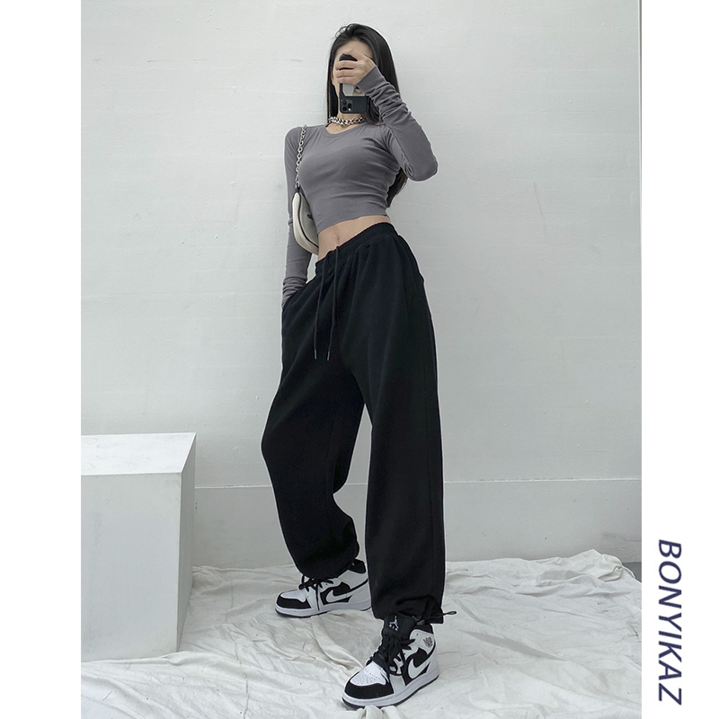 European and American High Street Loose Casual Jogger Pants for Women, Spring and Autumn Thin Style, Gray Versatile Street Dance Sweatpants ins Trendy