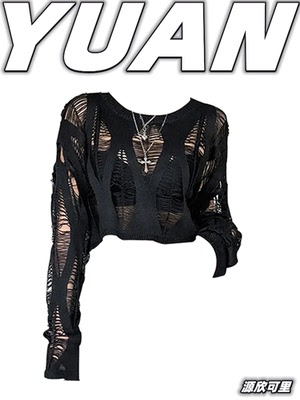 taobao agent Knitted summer black sweater, sexy short jacket, long sleeve