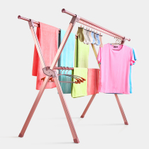 Folding clothes rack Floor-to-ceiling double-pole indoor and outdoor balcony telescopic clothes rack Drying quilt artifact cool clothes rack Household