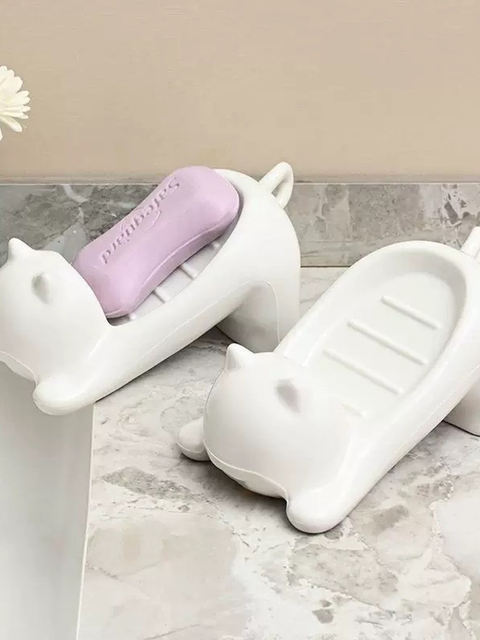 Cartoon Cat Imitation Ceramic Plastic Soap Dish Creative Cute Bathroom Soap Holder Storage Rack Sink Drain Rack