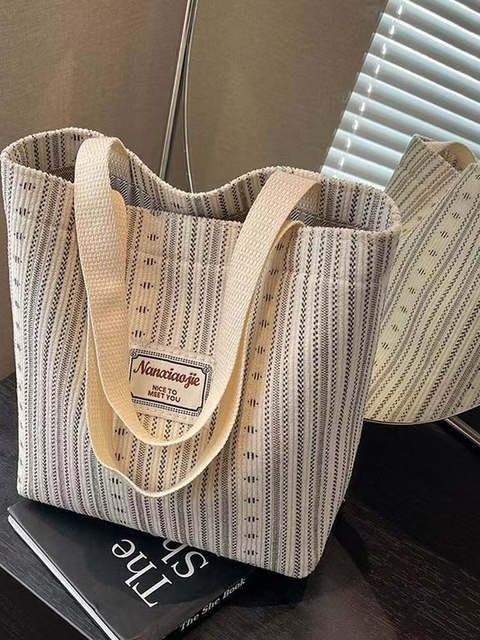 Women's Bag 2025 Canvas Bag Fashionable Striped Handbag Shoulder Bag for Women Class Tote Commuter School Bag