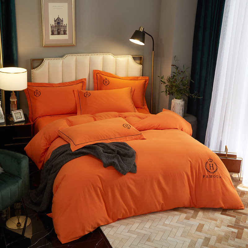 Full cotton four sets of pure colour pure cotton linen quilt cover minimalist light extravagant Nordic naked sleeping quarters available Dormitory single double