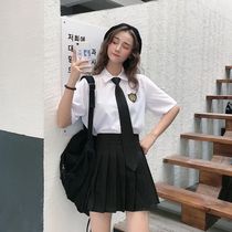 Two pieces of college wind fold dress suit female summer loose shirt female Han Edition uniform