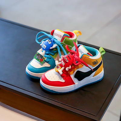 Abc Girls' M&M Sneakers Genuine Leather Children's Shoes 2026 Spring and Autumn Models Boys' High-Top Sports Shoes Elementary School Students' Sneakers — 2