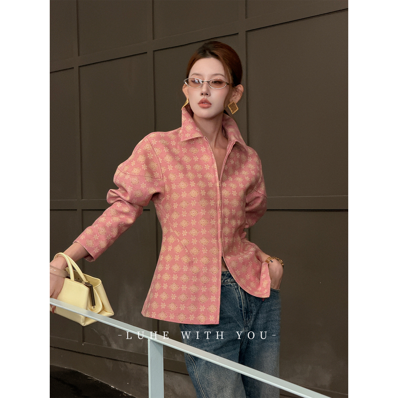 Luhe [Runway Advanced] Pink Short Waist-Cinching Jacket Women's Wool Slimming Jacket Top with Jeans