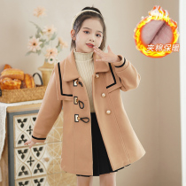 Girls woolen coat winter thickened 2023 new fashionable and stylish medium and large childrens quilted woolen coat girls clothing