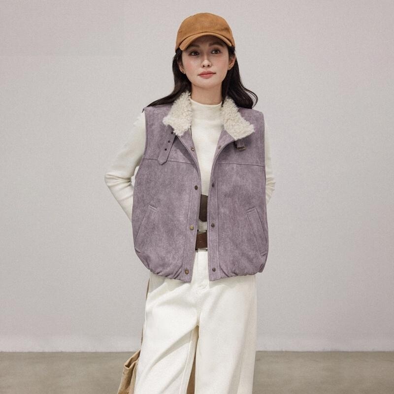 Lazy Style Plush Stand-Up Collar Retro Sleeveless Vest for Women 2026 Autumn and Winter Thick Warm Outerwear Vest
