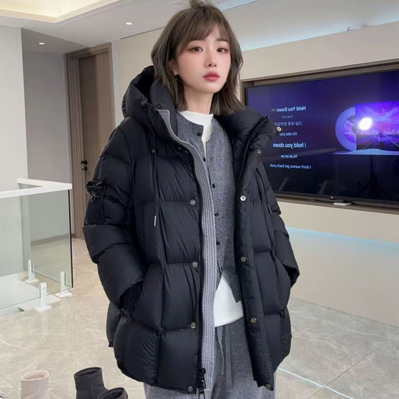 Hooded Puffer Jacket with Cotton Padding, Long Sleeve, Large Size, Women's 2026 Autumn/Winter Layered Warm Loose Thick Coat Hooded Puffer Jacket with Cotton Padding, Long Sleeve, Large Size, Women's 2026 Autumn/Winter Layered Warm Loose Thick Coat