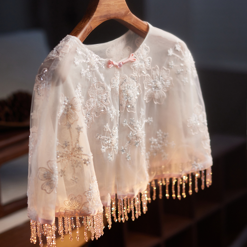 New Heavy-Duty Sequin Beaded Lace Short Jacket, Versatile Sun Protection Shawl, Paired with a Slip Dress