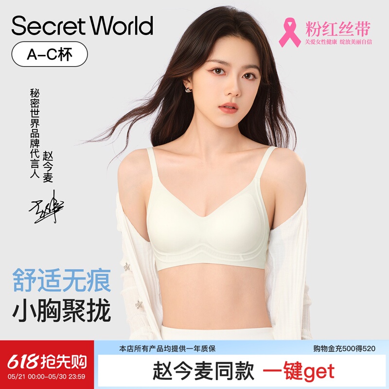 [Same Style as Zhao Jinmai] Secret World Women's Underwear for Small Busts, Push-Up, Anti-Sagging, Side Breast Collection, Seamless, Thin Style