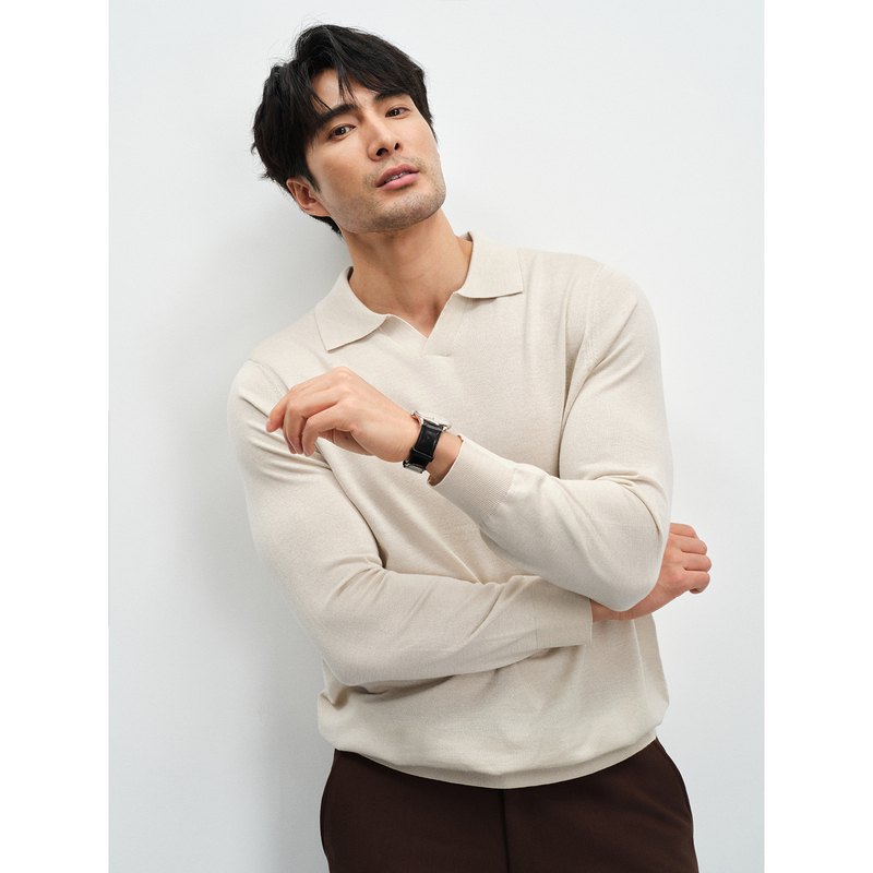 【Autumn and Winter Gentleman's Sweater】Sheep Wool Polo Collar Sweater Versatile Slim Fit Scissor Collar Base Knitwear for Men