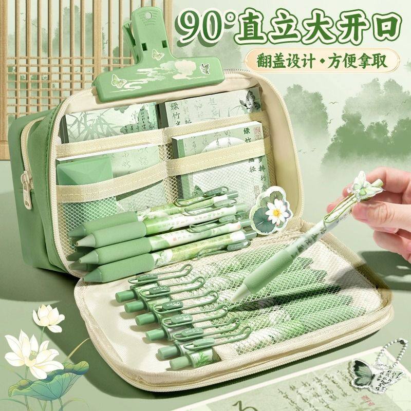 Flip-Top Antique-Style Large-Capacity Pencil Case, Simple and Multi-Functional Student Pencil Case, Versatile and Unisex, Chinese-Style Stationery Box