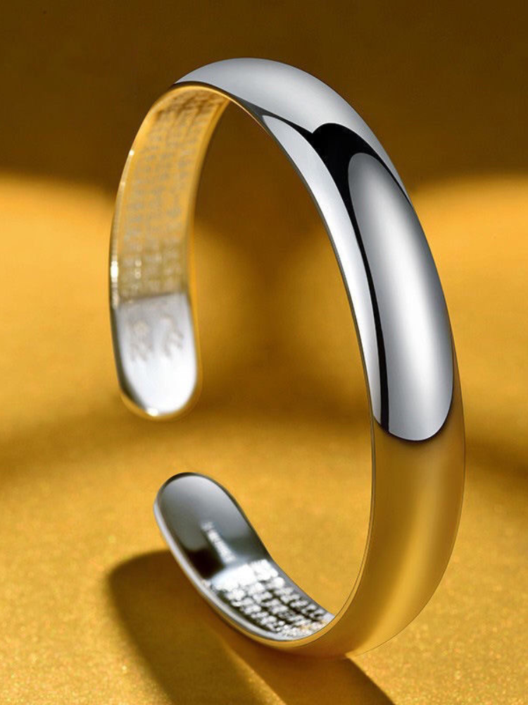 Silver bracelet woman 999 foot silver solid opening glossy heart warp of simple bamboo festival pure silver bracelet young to send Mom-Taobao