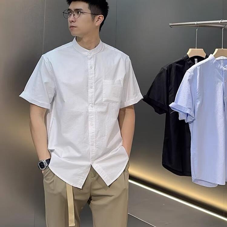 New Chinese Style Stand Collar Short-Sleeve Shirt for Men, 2025 Summer Trendy High-End Half-Sleeve White Shirt New Chinese Style Stand Collar Short-Sleeve Shirt for Men, 2025 Summer Trendy High-End Half-Sleeve White Shirt