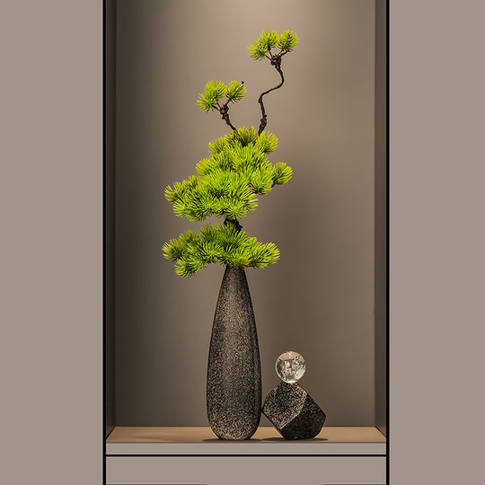 现代新中式高级陶瓷细长高花瓶入户玄关摆件客厅迎客松花艺装饰品