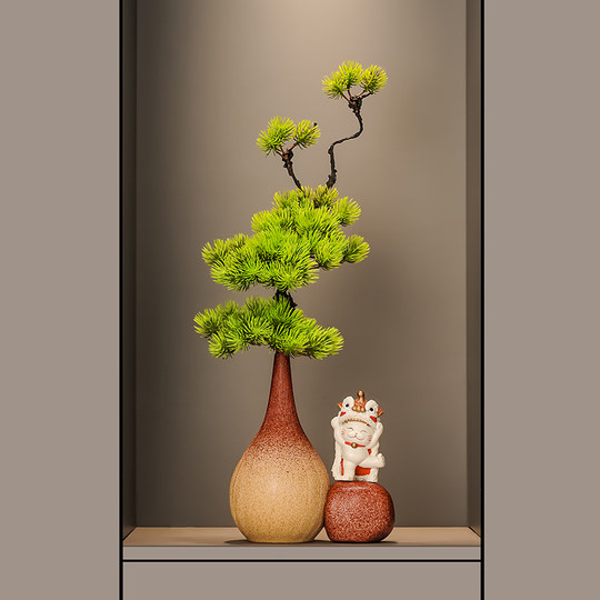 现代新中式高级陶瓷细长高花瓶入户玄关摆件客厅迎客松花艺装饰品