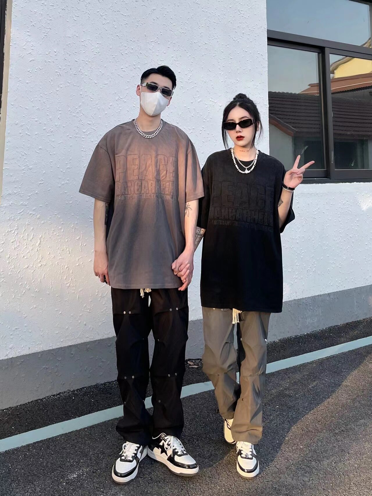 美式高街vibe风工装裤男设计感褶皱编织绳宽松直筒休闲情侣长裤子详情5