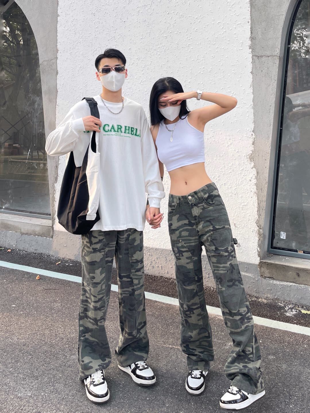 美式高街迷彩休闲工装裤男宽松直筒军绿设计感小众百搭情侣长裤子详情5