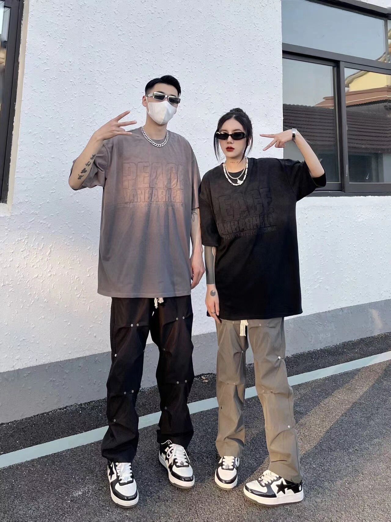 美式高街vibe风工装裤男设计感褶皱编织绳宽松直筒休闲情侣长裤子详情7