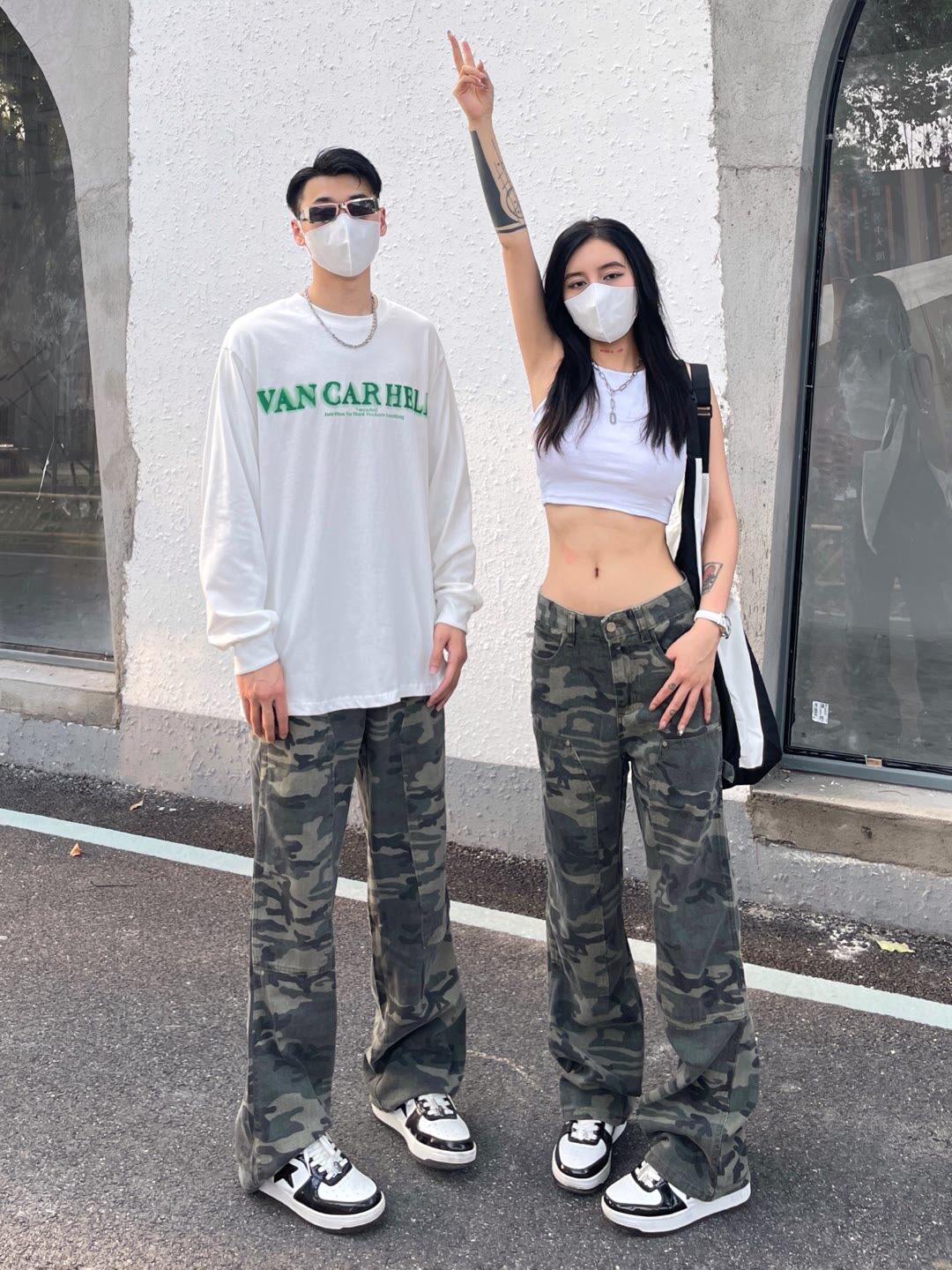美式高街迷彩休闲工装裤男宽松直筒军绿设计感小众百搭情侣长裤子详情7