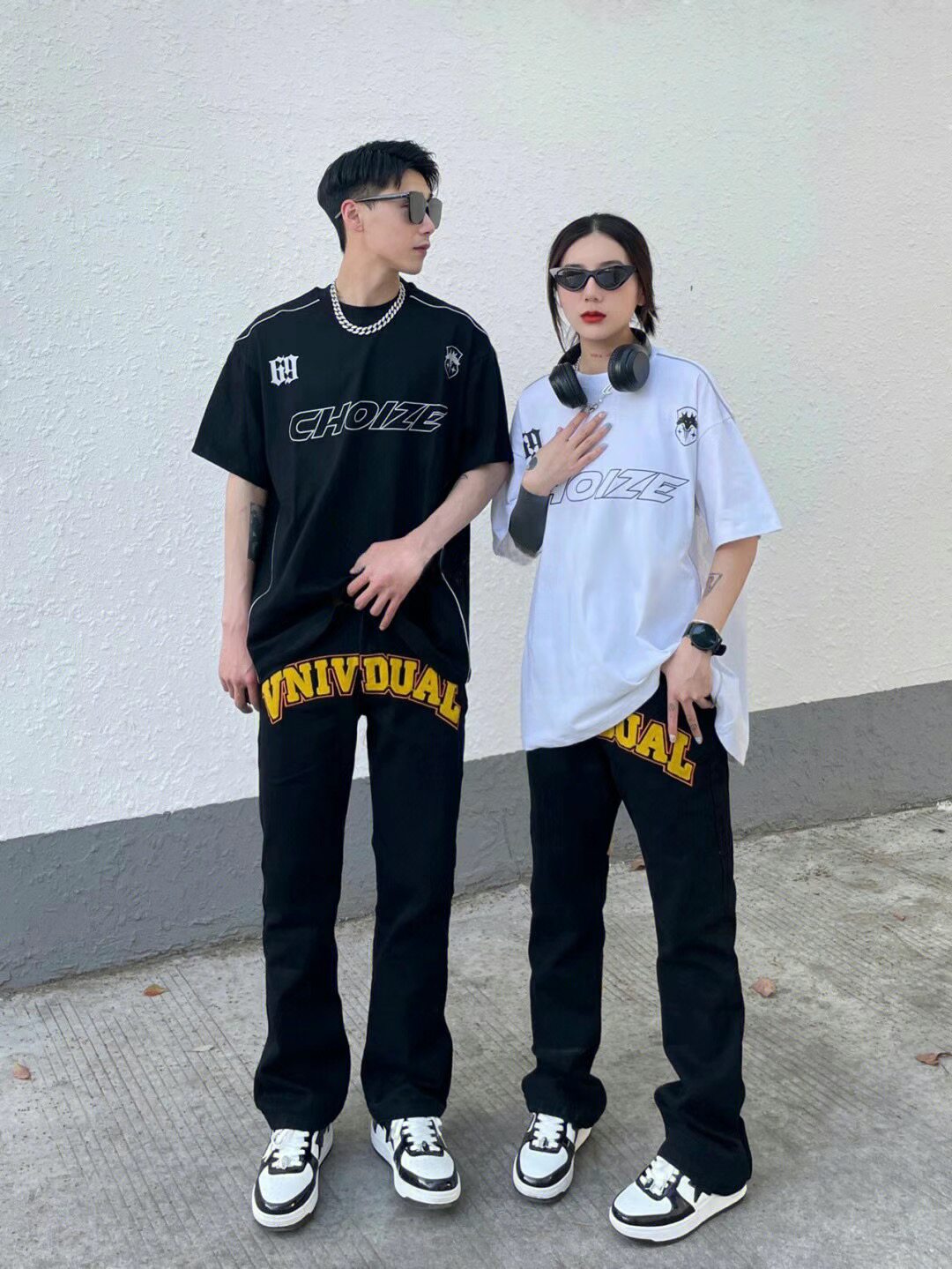 美式复古植绒刺绣牛仔裤男设计感小众高街vibe风宽松直筒情侣长裤详情6