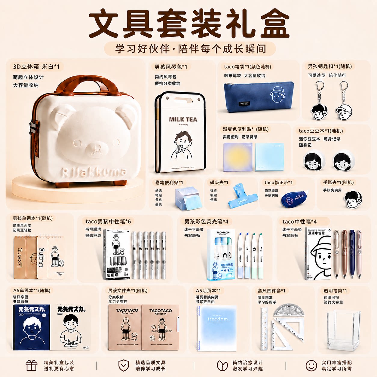 TacoTaco文具套装礼盒儿童开学文具大礼包一年级新生入学礼物小学生学习用品初中生豪华文具盲盒10岁生日礼物