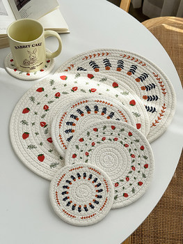 Anmu liangpin korea ins retro printing decorative cotton coil insulation pad coaster tableware bowl plate anti-slip mat