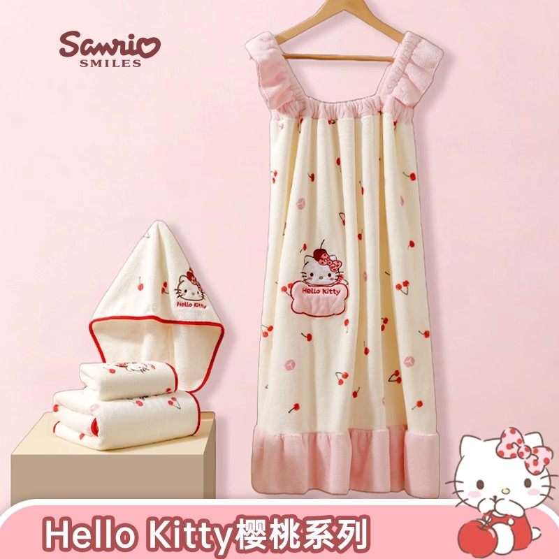 Банная юбка Sanrio Hellokitty, женская домашняя одежда, можно носить банный халат-слинг, симпатичный впитывающий и быстросохнущий, можно завернуть в банное полотенце Изображение 1