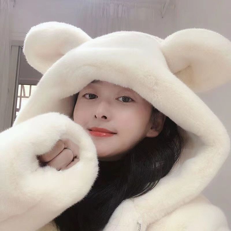 2024 New Winter Cute Bear Ears Plush Warm Loose Mink Fur Mid-Length Fur Outwear for Women