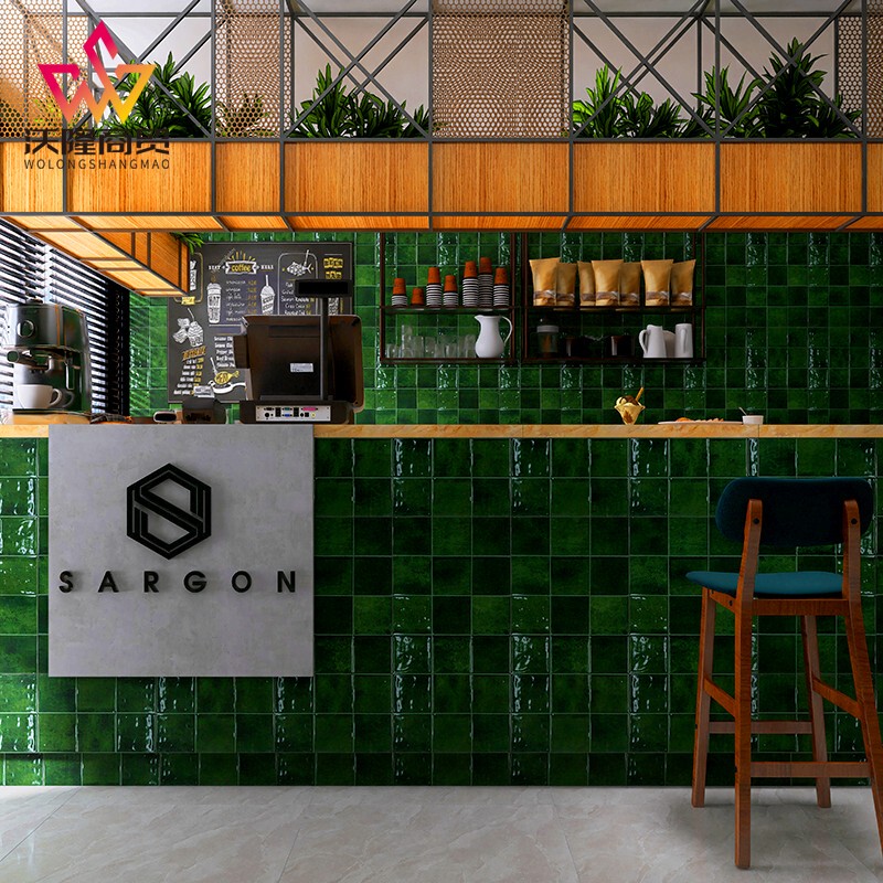 Retro Gradient Green All-Ceramic Checkered Tiles French Bathroom Tiles Bathroom Kitchen Balcony Wall Tiles Matching Floor Tiles