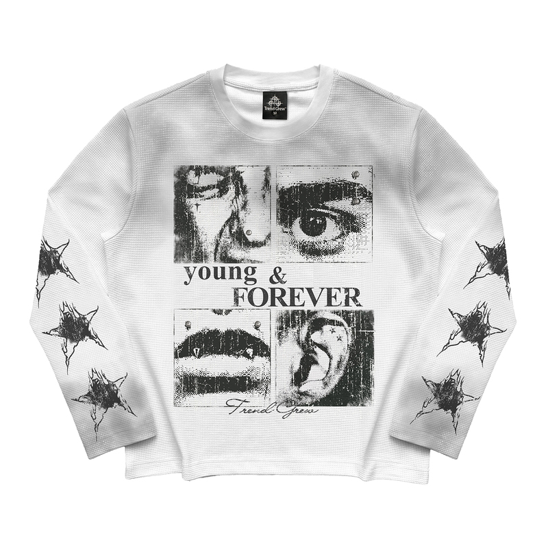 Trend Grew Original Vintage Distressed Portrait Collage Print Waffle Knit Men's and Women's Autumn and Winter Long-Sleeve T-Shirt Trend Grew Original Vintage Distressed Portrait Collage Print Waffle Knit Men's and Women's Autumn and Winter Long-Sleeve T-Shirt