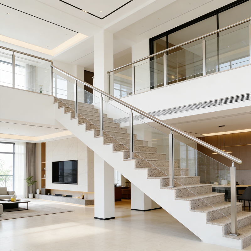 Stair Handrails for Home Use, Self-Built House Balcony Glass Guardrails, Indoor and Outdoor Stainless Steel Columns, Self-Installed Platform Railings