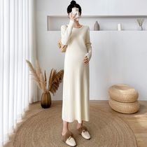 Maternity wear long sweater skirt over the knee womens new autumn and winter bottoming loose large size knitted dress long skirt