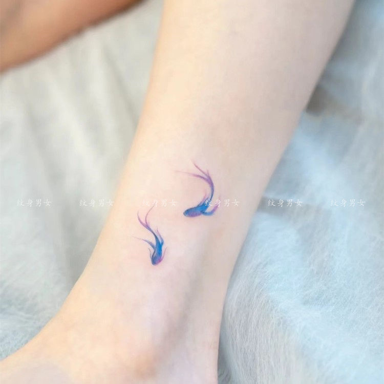 Tattoo sticker waterproof for men and women persistent emulation ankles sexy collarbone blue brocade carp stickers with wind-Taobao