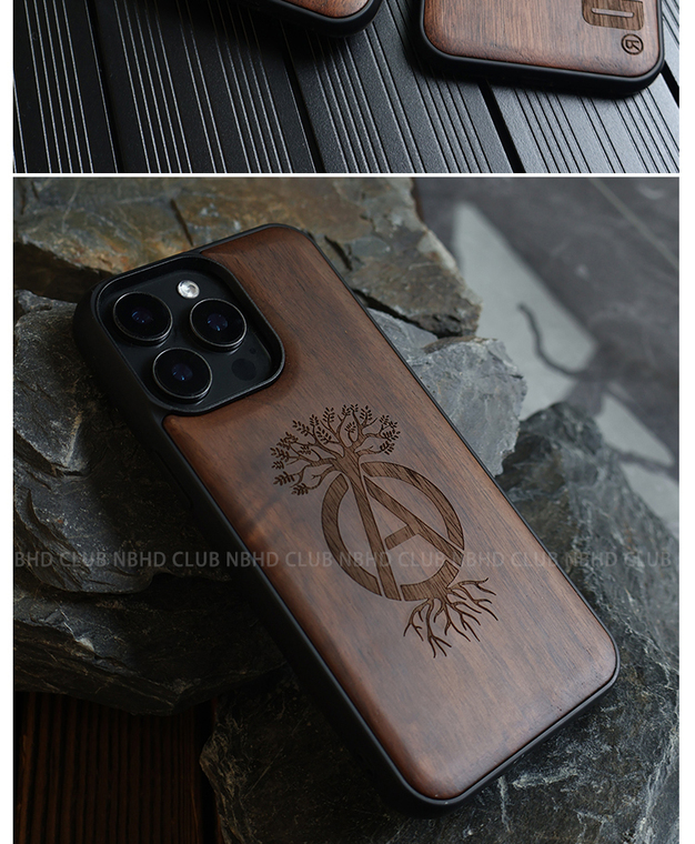 Wood Luxury Anti-Fall NEIGHBORHOOD NBHD / Tree Logo Plus/Pro/Max – 16, 15, 14, 13, 12 iPhone Case