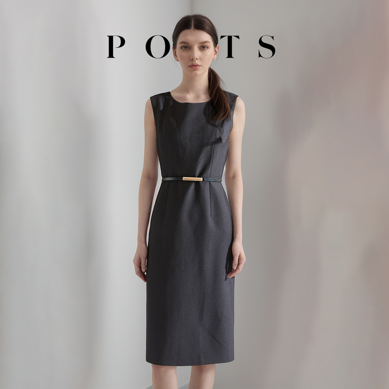 2026 Spring New Style: Elegant and Slimming Executive Dress, Solid Color Sleeveless Mid-Length Dress, Black