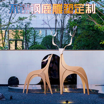 Large abstract stainless steel deer sculpture geometric mirror hollow animal landscape garden sales department park large ornament