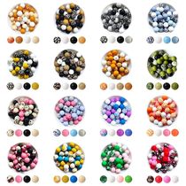 15mm 20Pcs Silicone Beads Round Print Food Grade Teething Be