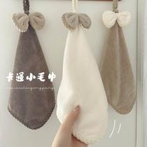 Cute Teenage butterfly knot Hanging Towel Coral Suede Water Suction Towels Bathroom kitchen with handkerchief pawel cloth