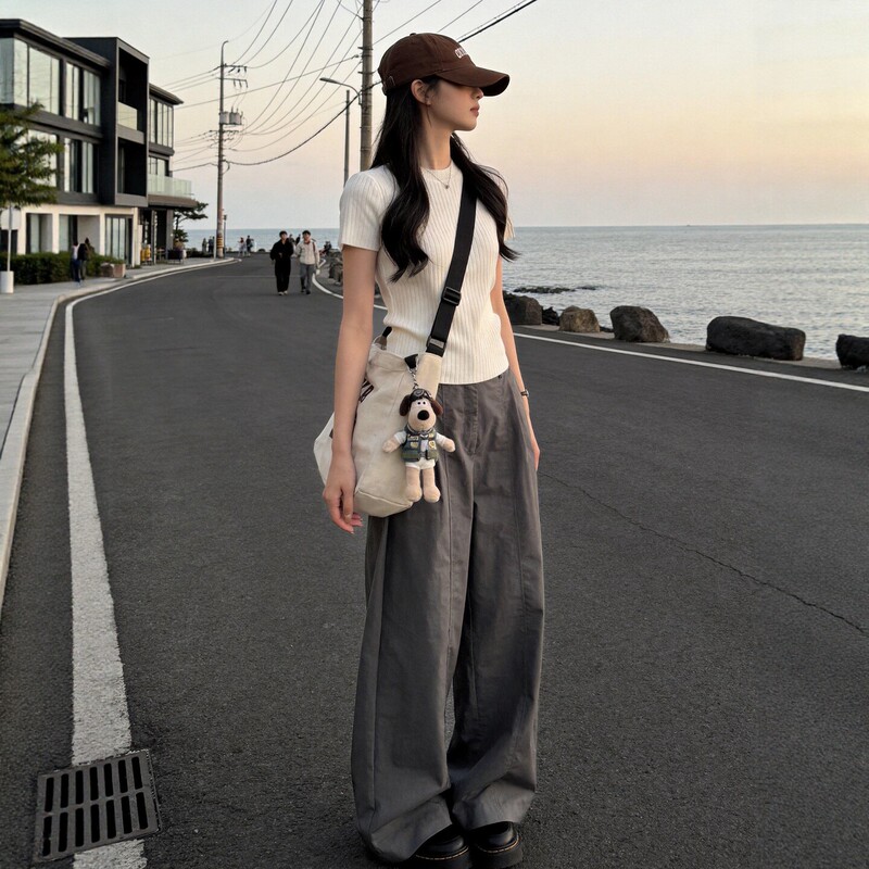 Korean Style Super Stylish Sportswear Set for Women, Summer Fashion Outfit, Complete Set with Short-Sleeved Top and Wide-Leg Pants, Casual Two-Piece Trendy Set