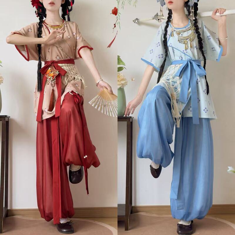 Yunwanji Original【Double Moon】Hanfu Tang-Style Short-Sleeve Round-Neck Robe Lantern Pants Cute Daily Summer Outfit for Women Yunwanji Original【Double Moon】Hanfu Tang-Style Short-Sleeve Round-Neck Robe Lantern Pants Cute Daily Summer Outfit for Women